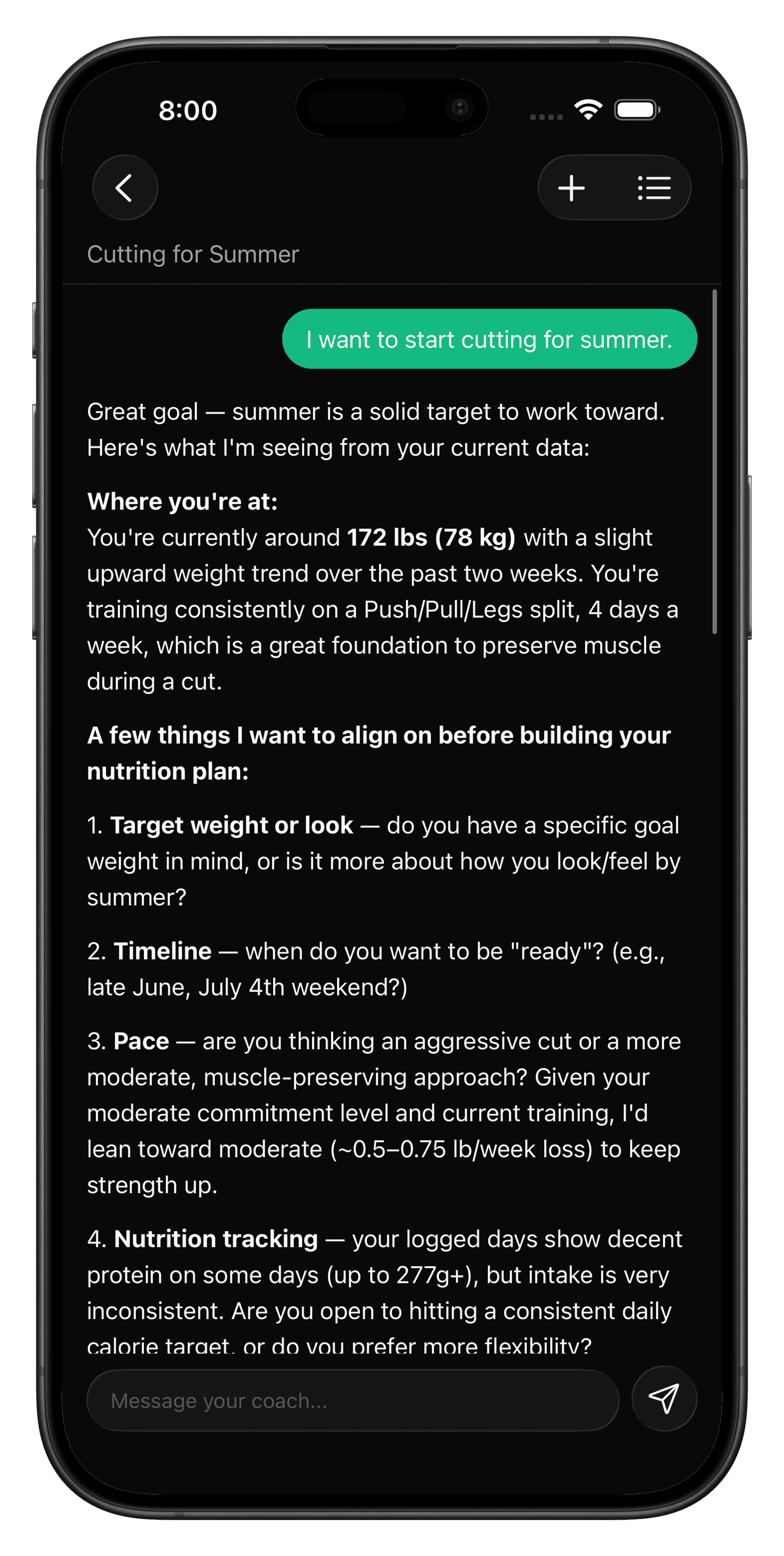 Oak AI coach conversation interface